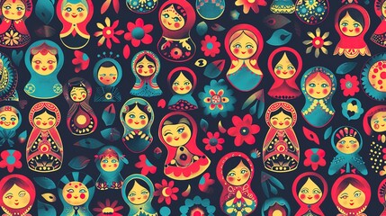 Wall Mural - russian matryoshka pattern seamless wallpaper