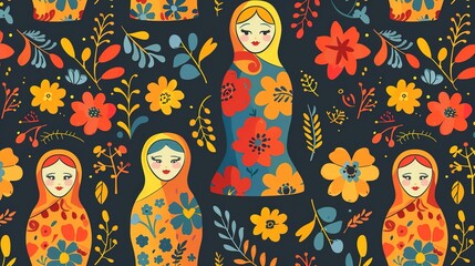 Wall Mural - russian matryoshka pattern seamless wallpaper