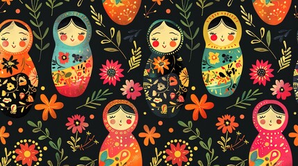 russian matryoshka pattern seamless wallpaper