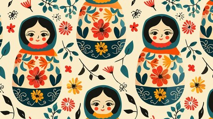 Wall Mural - russian matryoshka pattern seamless wallpaper