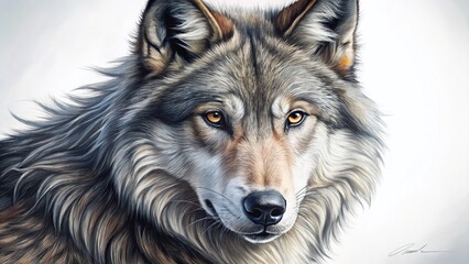  Majestic Lone Wolf Drawing - Left Side Composition with Copy Space for Text