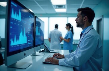 ai software in a healthcare environment assisting doctors, hospital setting, midday with clear visib