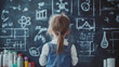 © Mehran - Kid's learning inspiration world in science education with girl child's imagination doodle on teacher's school chalkboard for back to school month and international or universal children's day concept