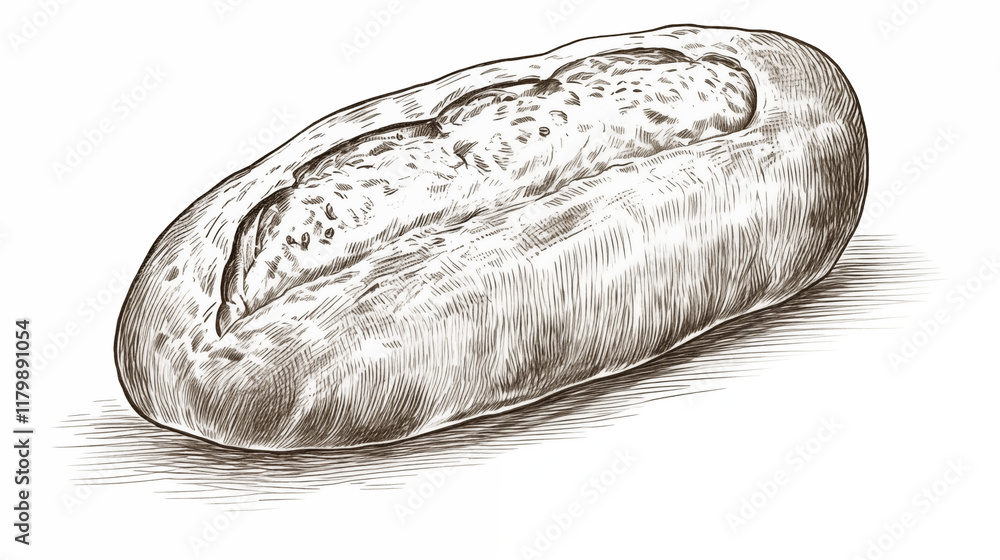 Loaf of bread, black and white, isolated on a white background, simple ...