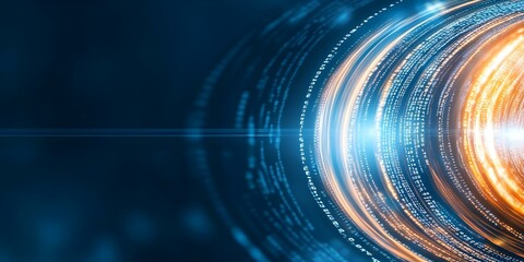 A futuristic digital vortex with glowing binary code and bright light trails, suggesting themes of technology and data flow. Concept Futuristic Vortex, Glowing Binary Code, Light Trails