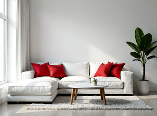 Wall Mural - A white red in a minimalist a room interior, room home sofa furniture house design living apartment, new image