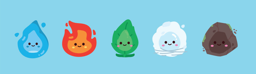 Cute element character illustration. Minimalist wind, fire, earth, water and daub design, suitable for poster and web.