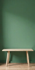 Wall Mural - Empty table on khaki green texture wall background, minimalist, interior design, home decor, simplicity new image