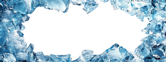 Ice Fragments with Empty Center Space for Text Isolated on transparent background