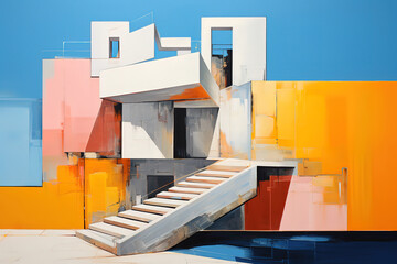 Wall Mural - Incredible Vibrant Abstract Oil Painting Showcasing a Modern Home with Bold Colors