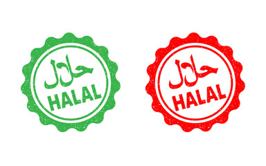 Wall Mural - halal arabic ink rubber stamp green red seal badge grunge effect tag vignette permited food goods pr