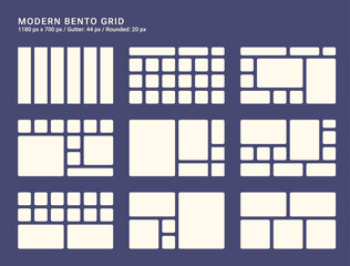 Wall Mural - bento grid for web, presentation. trendy first screen for website. graphic dashboard for presentatio