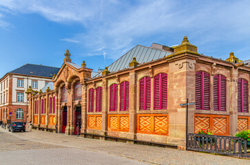 Wall Mural - Covered market Marché couvert French Neo-Baroque architecture style building in The Fishmonger’s district old town Colmar city historic centre, Alsace Grand Est region, France