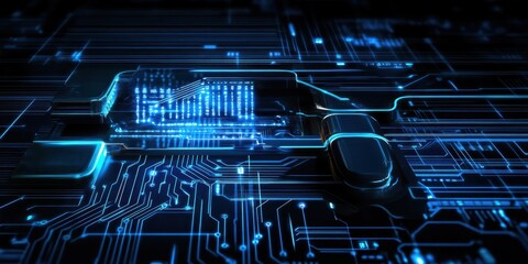 Digital technology, binary code stream, glowing blue data, futuristic interface, abstract cyber landscape, information flow, network connections, technological background, digital transformation, data
