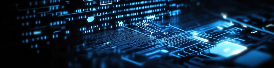 Digital technology, binary code stream, glowing blue data, futuristic interface, abstract cyber landscape, information flow, network connections, technological background, digital transformation, data