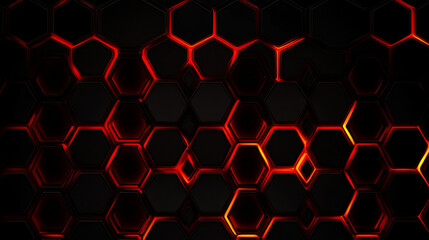 Wall Mural - futuristic luxurious geometric red and background, abstract dark hexagon pattern on red neon backgro