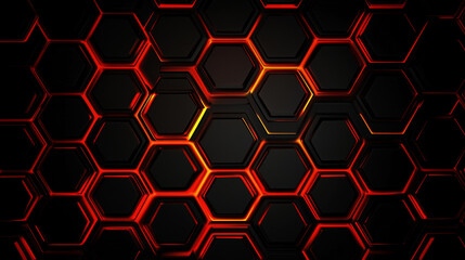 Wall Mural - futuristic luxurious geometric red and background, abstract dark hexagon pattern on red neon backgro