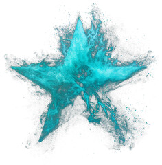 Poster - vibrant teal star created with fluid brush patterns, featuring dynamic splashes and textures, isolated on transparency background for striking and artistic effect