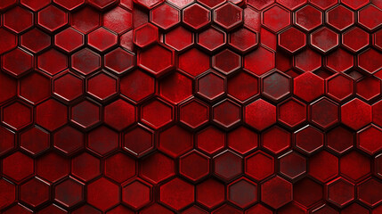 Wall Mural - futuristic luxurious geometric red and background, abstract dark hexagon pattern on red neon backgro