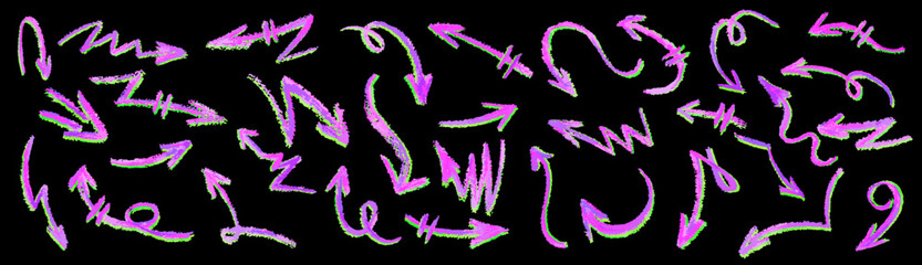Wall Mural - neon pink arrows set. wax crayon drawing grafitti elements in with green shadow. collection of vecto
