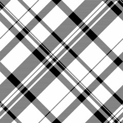 Endless plaid seamless fabric, craft textile tartan texture. Africa pattern background vector check in white and black colors.