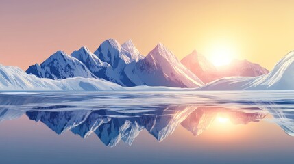 Wall Mural - Majestic Sunset Over Snowy Mountains and Serene Lake Reflection