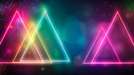 Aufkleber - Colorful neon triangles illuminated against a dark background with glowing light effects at night