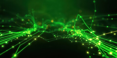 abstract green tech background with glowing lines and nodes, digital, software
