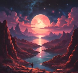 Illustration of outer planet with starry galaxy.