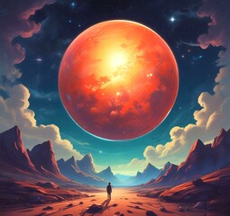 illustration of outer planet with starry galaxy.