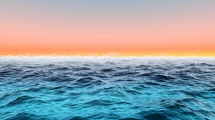 Wall Mural - a serene ocean view at sunset, featuring calm waves and a gradient sky shifting from blue to warm or