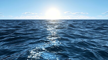 Wall Mural - a serene view of the ocean under a bright sun, with shimmering water reflecting the blue sky and gen