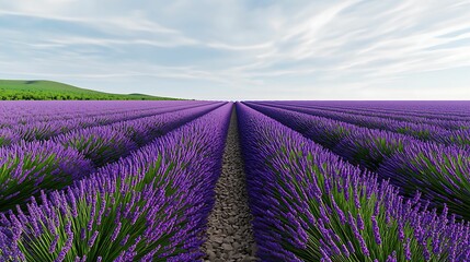 Wall Mural - a vibrant lavender field stretches under a clear sky, with rows of purple flowers creating a stunnin