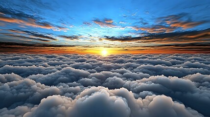Wall Mural - A breathtaking view of a colorful sunrise above a sea of fluffy clouds, creating a serene and peaceful atmosphere.
