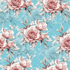   watercolor seamless pattern with pink roses and peony flowers. hand painted floral illustration. design for wedding invitation, card, greeting card, print,