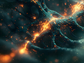 Wall Mural - abstract depiction of a neuron firing with glowing energy in a detailed digital illustration -
