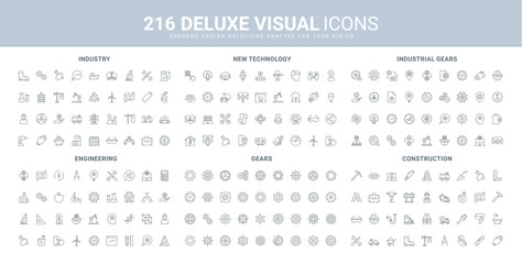 Wall Mural - manufacturing and construction industry, engineering idea and ai support line icon set. simple cogwh