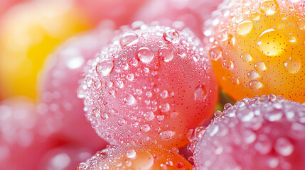 Poster - A cluster of juicy grapes showcases a blend of colors, covered in sparkling water droplets, emphasizing their freshness and ripeness