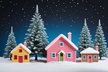 Wall Mural - there are three houses in the snow with trees in the background