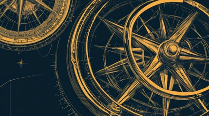  detailed mechanical illustrations, detailed compass graphics, detailed architectural drawings, vintage navigation instruments, complex compass design, elegant compass design