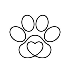 Wall Mural - pet paw with heart, vet logo, cats or dogs care symbol, black line editable stroke vector icon