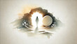 © Faith Stock - Easter Morning: Jesus rises from the tomb, surrounded by glowing light. Digital watercolor painting.