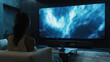 © Pavithiran - Big Tv In A Living Room. Elegant living room with big tv screen. Generative AI.