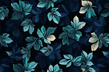 Seamless Teal Leaf Pattern Background Design