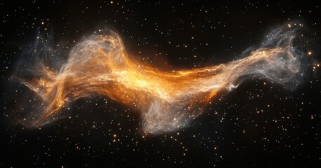 Wall Mural - Cosmic dance: A nebula swirls in fiery hues across the dark expanse.