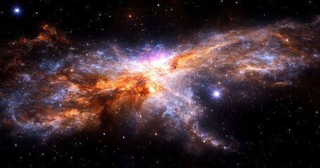 Wall Mural - Cosmic Nebula: A vibrant swirl of orange and blue hues in the vast expanse of space.
