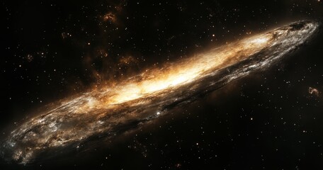 Wall Mural - A mesmerizing view of a spiral galaxy, swirling with golden hues against a dark backdrop.