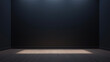 © Pavithiran - Empty light dark wall with beautiful chiaroscuro and wooden floor. Minimalist background for product presentation, mock up.