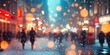 © Nikita - Blurred glowing bokeh lights shimmering faintly in a snowy urban background, evoking tranquil and magical winter vibes, style book illustration