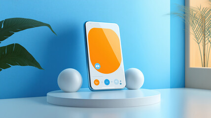 Modern user interface design template. Conceptual mobile phone screen mock-up for application interface. Orange blue white.